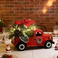 Vintage red metal Christmas truck decoration with warm LED lights and pine branches - Red Truck (With Decorations & String Lights)