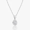 Vista ravvicinata della collana con moissanite a goccia e incastonatura halo brillante. - Stile Goccia d'Acqua / Argento