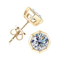 Elegante 1 Karat Moissanit Ohrstecker in vergoldeten Fassungen aus s925 Sterlingsilber - Octagon Geometric Style / 925er Silber / 1 ct / K-Gelbgold
