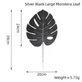 Grande feuille de monstera artificielle argent et noir de 39 cm pour décoration maison - Grand Style en Soie / Noir Argenté
