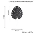 Feuille de Monstera artificielle argent-noir avec dimensions précises de décoration - Style Moyen en Soie / Noir Argenté
