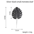 Petite feuille de monstera artificielle argentée et noire pour décoration de maison - Petit Style en Soie / Noir Argenté