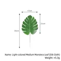 Artificial light green silk Monstera leaf with dimensions 35x17x21cm and 5.3g weight - Medium Style (Matte) / Light Green