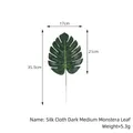 Artificial dark green silk Monstera leaf shown with dimensions 17x35.5cm for tropical decor - Medium Style (Matte) / Dark Green