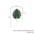 Artificial dark green silk Monstera leaf with dimensions 15x30cm for tropical home decor - Small Style (Matte) / Dark Green