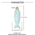 Dimensioni dettagliate del ciondolo a forma di pesce in smalto azzurro in acciaio inossidabile - Pesce Blu Chiaro Piccolo (YK342-3)