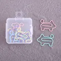 Cute pig shaped macaron colored metal paper clips set with transparent storage box - Pigs Style / 10 Pieces Pack