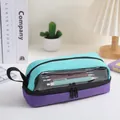 Large capacity mint green and purple multi-layer pencil case with clear window - Purple