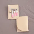 Portable 4-piece manicure set with pink gradient clippers in a beige leather pouch - Pink Gradient / Pink