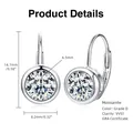 Detaillierte Makroansicht von S925 Sterlingsilber Moissanit-Ohrringen mit Abmessungen. - 1 Karat / Silber