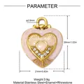 Pendaglio a cuore in smalto rosa e acciaio inox con dimensioni e strass - Heart Rhinestone Style (YK344)