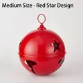 Decorative red metal jingle bell ornament with star cutouts, medium size for Christmas - Star Style Medium Red