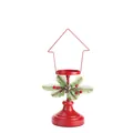Elegante portacandele natalizio in ferro rosso con aghi di pino e bacche rosse - Taglia S / Rosso