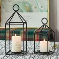 Elegant European style black metal wire candle lanterns for romantic dinner decor - Set / Black