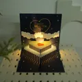 3D pop-up ευχετήρια κάρτα γενεθλίων με θερμό φως και σχέδιο καρδιάς - Φωτεινό / Ναυτικό μπλε