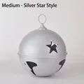 Medium size silver metal Christmas decorative bell ornament with star-shaped cutouts - Star Style Medium Silver