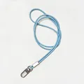 Durable light blue checkered elastic lanyard with a silver metal swivel hook clasp - Blue