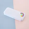 Minimalist white plastic pencil case featuring cute rainbow and cloud decoration - Rainbow