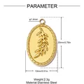 Technical detail view of a golden oval leaf pendant with precise dimensions and weight - Embossed Leaf Oval (YK257-2) / Gold