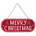 Red oval metal Merry Christmas hanging sign for festive holiday tree decoration - Merry Christmas Style / Red