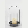 Porte-bougie moderne en métal gris avec un cylindre en verre cannelé coupe-vent - S / Gris Argent