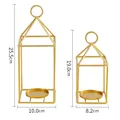 Set of two minimalist gold metal lantern candle holders showing height and width dimensions - Set / Gold