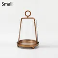 Small vintage gold metal and glass hurricane candle holder for elegant wedding decor - S