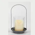 Photophore rétro en métal avec verre cannelé et poignée pour un dîner romantique - L / Gris Argent