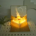 Πολυτελής 3D ευχετήρια κάρτα γενεθλίων με ζεστό φωτισμό LED και χρυσό σχέδιο καρδιάς - Φωτεινό / Καφέ