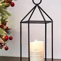 Elegant black metal wireframe lantern ornament with a classic white pillar candle inside - L / Black