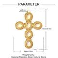 Dimensioni del grande ciondolo a croce in acciaio e pietre naturali (80mm x 56mm) - Stile Vintage Pietra Naturale Oro (YK118-1)