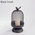 Portavelas pequeño vintage de hierro negro con diseño de jaula de pájaros y pájaro - S / Negro