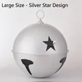 Large silver Christmas decorative metal jingle bell ornament featuring star cutouts - Star Style Large Silver