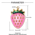 Misure dettagliate per ciondolo a fragola rosa in acciaio inossidabile, fai da te - Fragola Rosa (YK165-2) / Set di 3
