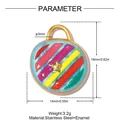 Detail view showing measurements and weight for colorful enamel stainless steel pendant - Multicolor Striped Star Round Style (YK217)
