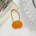 Oranje acryl persimmon sleutelhanger met groen blad detail en bijpassende ball chain - Kaki
