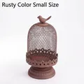 Portavelas rústico de jaula de pájaros de hierro color óxido, pequeño tamaño decorativo - S / Óxido