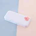 Minimalist white portable pencil case featuring a cute pink rabbit DIY 3D charm detail - Pinky Rabbit