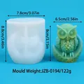 Detailed view of owl candle silicone mold with dimensions and finished wax owl model - Owl Shape (JZB-0194)