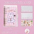 Niedliches Cartoon-Kaninchen-Notizbuchset in Rosa mit Aufklebern und Anhänger. - Regenbogen-Hase / 100er Pack