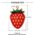 Misure dettagliate di un ciondolo a forma di fragola in smalto rosso e acciaio. - Fragola Rosso (YK165-3) / Set di 3