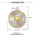 Dimensional specifications of a two-tone stainless steel heart sunburst pendant jewelry. - Radiant Heart Style (YK101) / 1 Piece