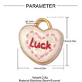 Close-up of heart-shaped stainless steel pendant with Luck text and dimensions - White Luck Letter Heart Style (YK218)