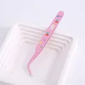Cute macaron pink stainless steel curved tweezers with rabbit cartoon for DIY crafts - Rabbit / Curved Tip / Pink