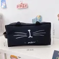 Trousse à crayons chat noir grande capacité avec oreilles et moustaches - Style Visage de Chat Grande Capacité / Moustache Noire