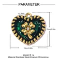 Specifiche dettagliate su dimensioni e materiali per ciondolo a cuore quadrifoglio in acciaio - Quadrifoglio Cuore Verde Smeraldo (YK166) / Set di 3