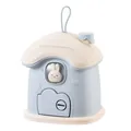 Macro view of a cute pastel blue house-shaped desktop organizer featuring a bunny head - Blue Piggy Bank
