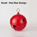 Small festive red metal Christmas bell ornament featuring decorative star cutouts - Star Style Small Red