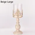 Vintage European style iron pillar candle holder in beige large size with glass sleeve - Rice White Large / With Glass Shield