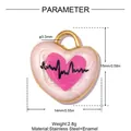 Detailed dimensions and weight of pink heart stainless steel pendant with enamel - Pink ECG Heart Style (YK219)
